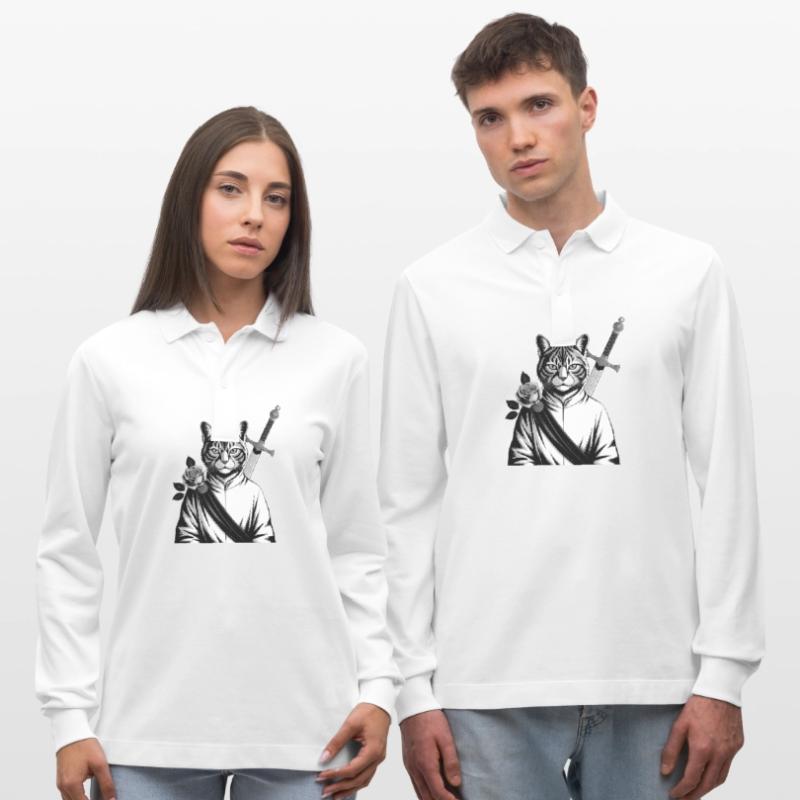 Die Samurai-Katze, die Bushido-Katze Stanley/Stella Unisex Bio-Langarm-Poloshirt Prepster