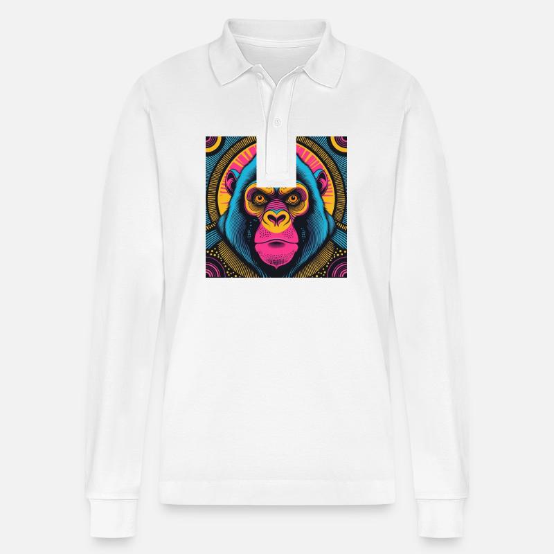 Elektrischer Gorilla - Stanley/Stella Unisex Bio-Langarm-Poloshirt Prepster - Weiß