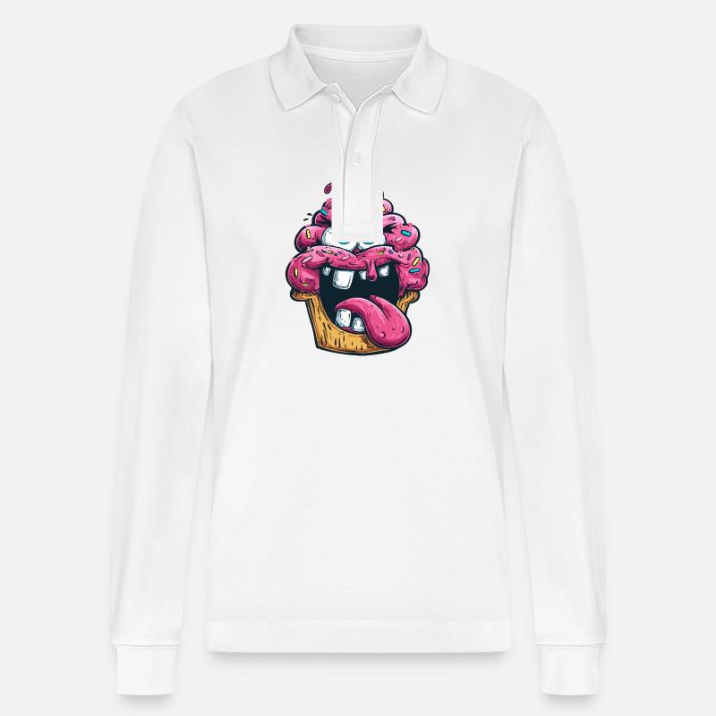 Durchgeknallter Cupcake. - Stanley/Stella Unisex Bio-Langarm-Poloshirt Prepster - Weiß