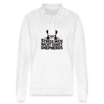 Australian Shepherd – Don't Stress Me - Stanley/Stella Organic Unisex Long-Sleeved Polo Shirt Prepster - white - Front - Anna (173cm) & Nico (186cm)