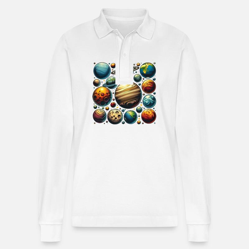 Planeten Design - Stanley/Stella Unisex Bio-Langarm-Poloshirt Prepster - Weiß
