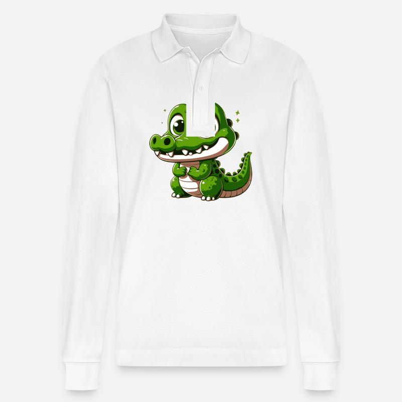 Krokodil - Stanley/Stella Unisex Bio-Langarm-Poloshirt Prepster - Weiß