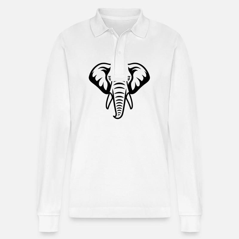 Elefant Kopf - Stanley/Stella Unisex Bio-Langarm-Poloshirt Prepster - Weiß