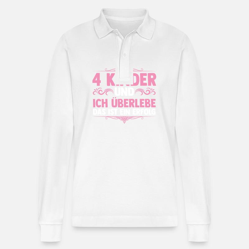 Mama Von 4 Kindern - Stanley/Stella Unisex Bio-Langarm-Poloshirt Prepster - Weiß