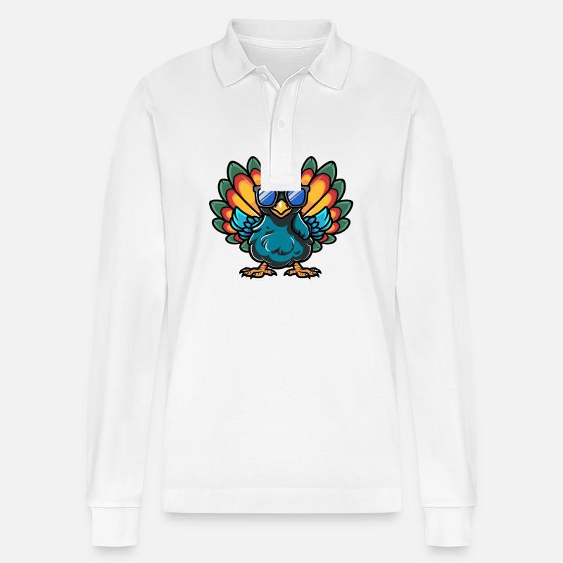 Pfau Vogel Comic Cool - Stanley/Stella Unisex Bio-Langarm-Poloshirt Prepster - Weiß