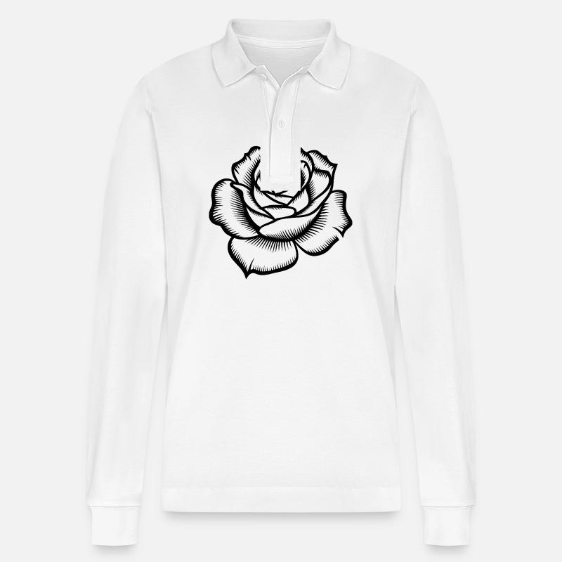 Rose - Cooles botanisches Logo - Stanley/Stella Unisex Bio-Langarm-Poloshirt Prepster - Weiß