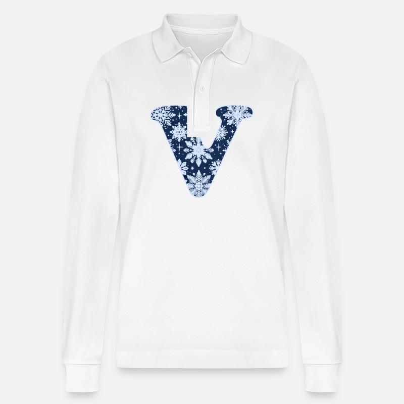 Buchstabe V Schneeflocken - Stanley/Stella Unisex Bio-Langarm-Poloshirt Prepster - Weiß
