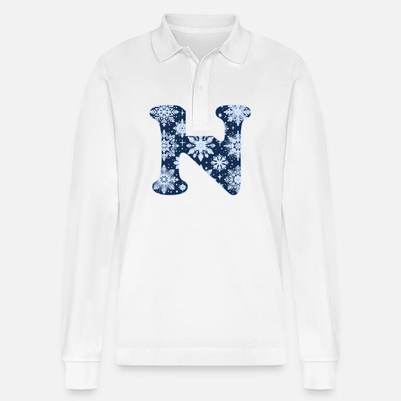 Buchstabe N Schneeflocken - Stanley/Stella Unisex Bio-Langarm-Poloshirt Prepster - Weiß