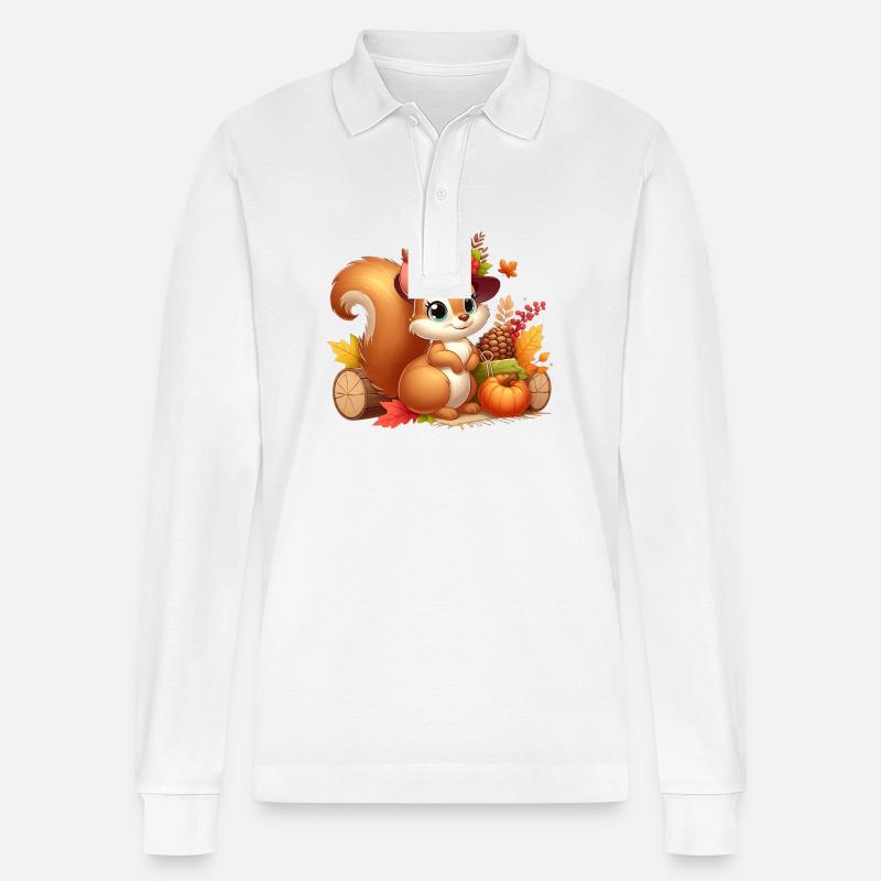 Eichhörnchen Herbst 7 - Stanley/Stella Unisex Bio-Langarm-Poloshirt Prepster - Weiß