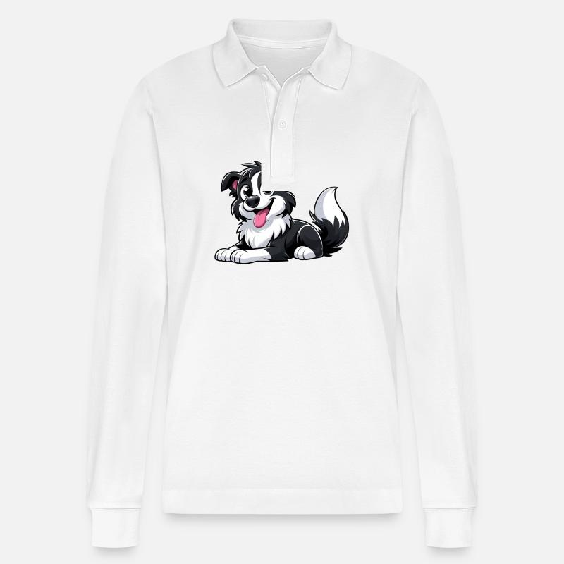 Border Collie 4 - Stanley/Stella Unisex Bio-Langarm-Poloshirt Prepster - Weiß