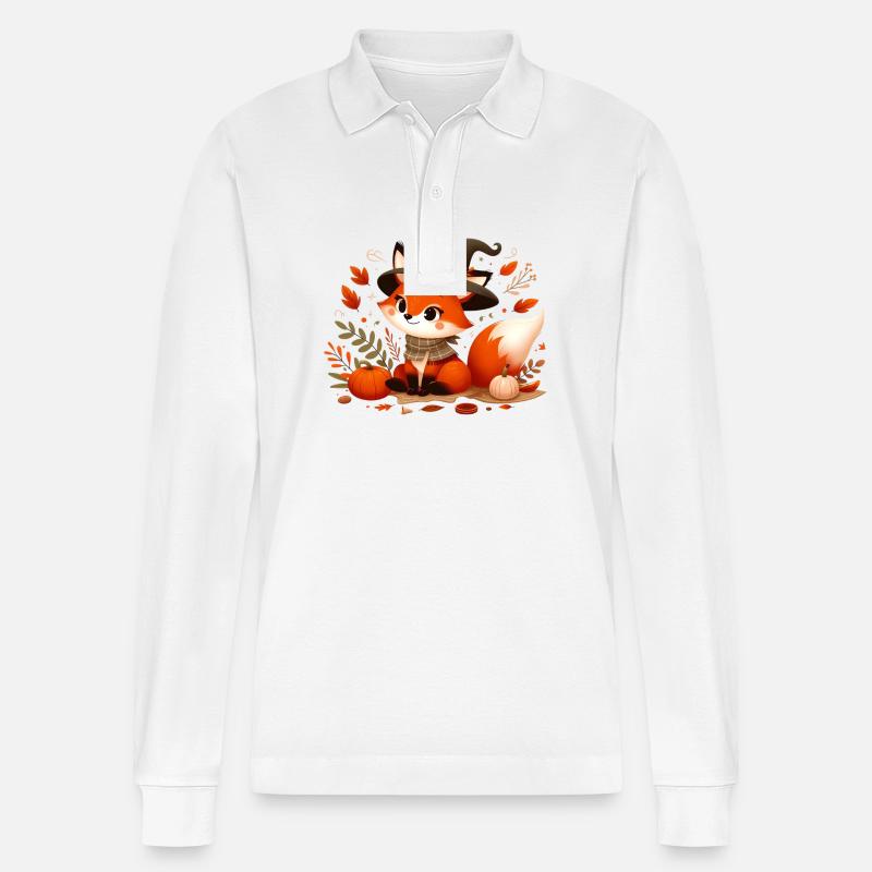 Fuchs Herbst 12 - Stanley/Stella Unisex Bio-Langarm-Poloshirt Prepster - Weiß