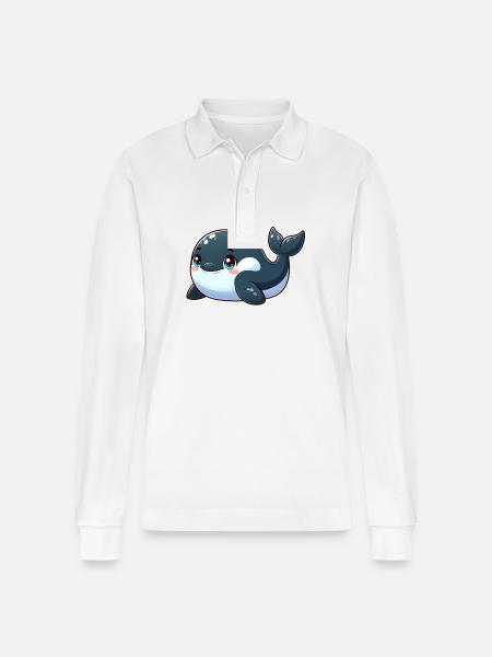 killer whale - Stanley/Stella Organic Unisex Long-Sleeved Polo Shirt Prepster - white