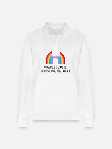 More Pride Less Prejudice - Stanley/Stella Organic Unisex Long-Sleeved Polo Shirt Prepster - white