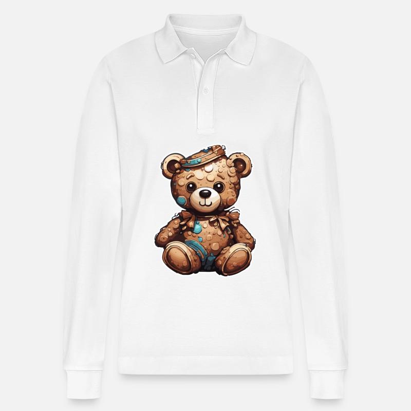 Teddybär / Kuscheltier / Stofftier / Geschenkidee - Stanley/Stella Unisex Bio-Langarm-Poloshirt Prepster - Weiß