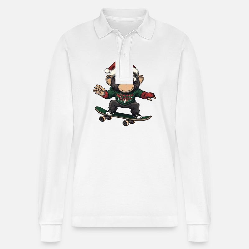 Affe Weihnachten Lustig - Stanley/Stella Unisex Bio-Langarm-Poloshirt Prepster - Weiß