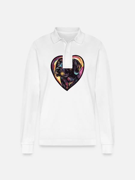 Labrador Dog Heart Love - Stanley/Stella Organic Unisex Long-Sleeved Polo Shirt Prepster - white
