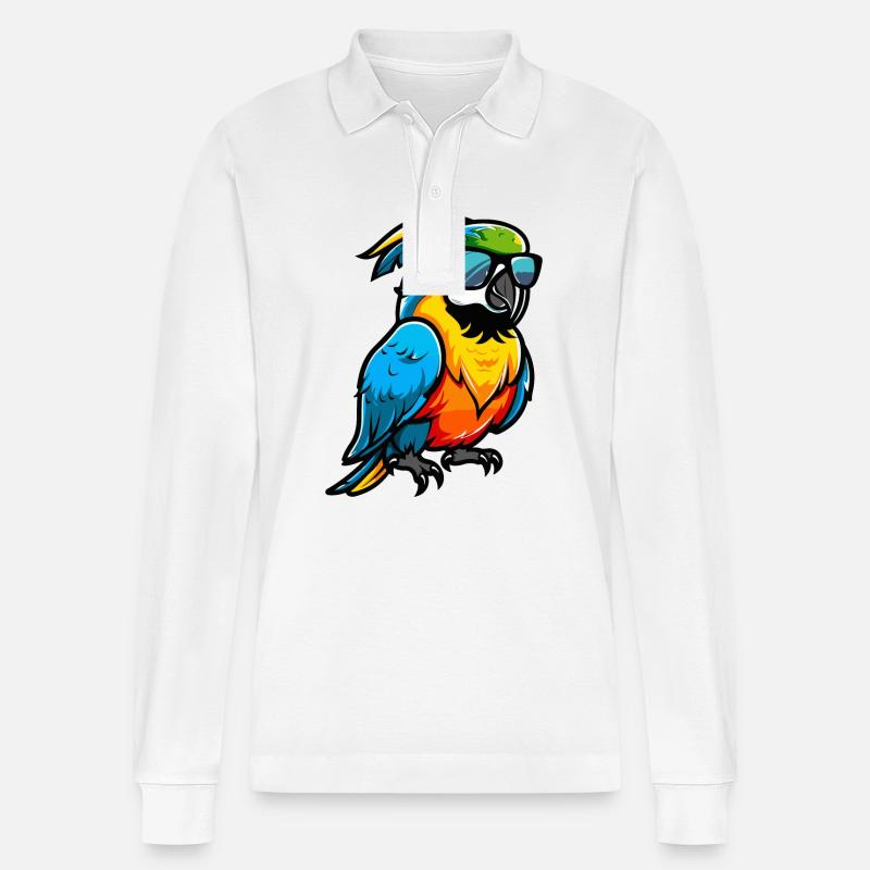 Papagai Comic Cool - Stanley/Stella Unisex Bio-Langarm-Poloshirt Prepster - Weiß