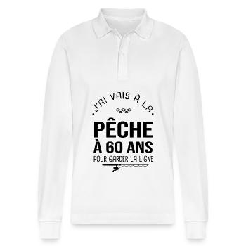 60 ans je vais à la pêche pour garder la ligne - Polo à manches longues bio PREPSTER Stanley/Stella Unisexe - blanc - Devant - Anna (173cm) & Nico (186cm)
