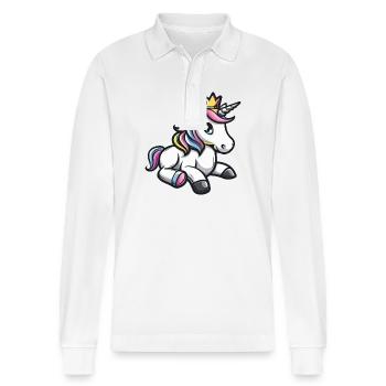 Couronne de bande dessinée Licorne - Polo à manches longues bio PREPSTER Stanley/Stella Unisexe - blanc - Devant - Anna (173cm) & Nico (186cm)
