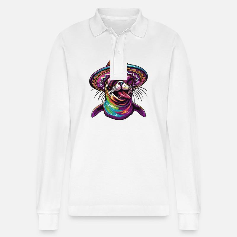 Robbe Tier Lustig Sombrero - Stanley/Stella Unisex Bio-Langarm-Poloshirt Prepster - Weiß