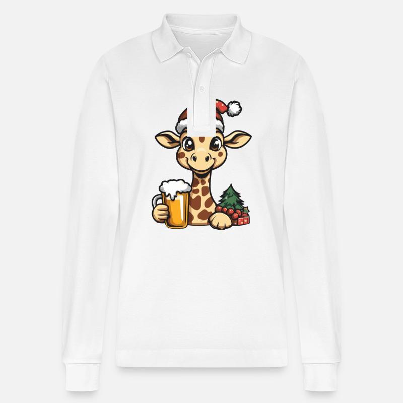 Bière de Noël Girafe - Polo à manches longues bio PREPSTER Stanley/Stella Unisexe - blanc