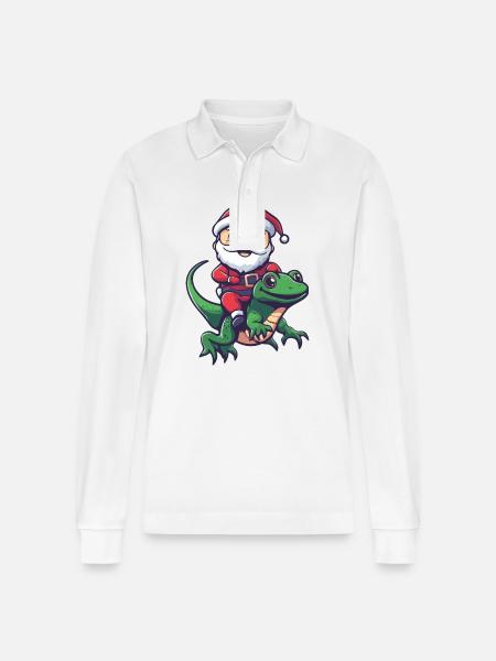 Lizard Santa Claus Cartoon - Stanley/Stella Organic Unisex Long-Sleeved Polo Shirt Prepster - white