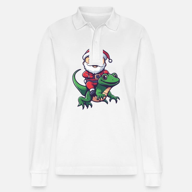Echse Weihnachtsmann Cartoon - Stanley/Stella Unisex Bio-Langarm-Poloshirt Prepster - Weiß