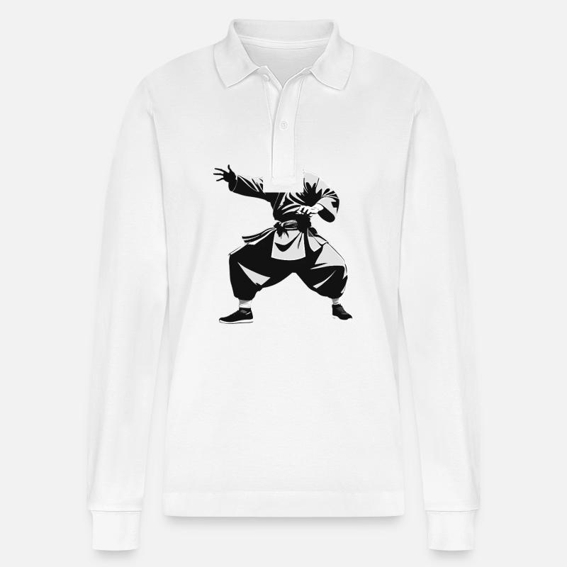 Shaolin Mönch - Kampfsport Sticker - Stanley/Stella Unisex Bio-Langarm-Poloshirt Prepster - Weiß