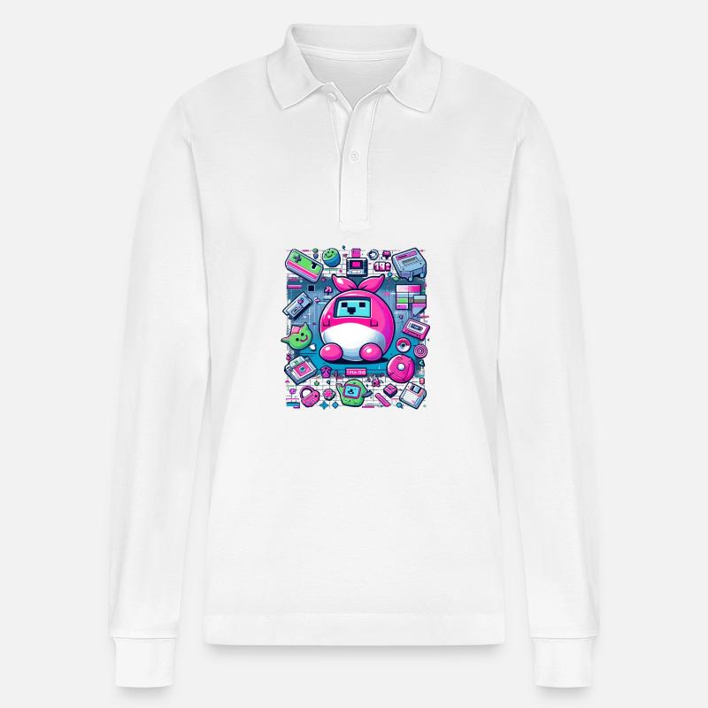 90s Tech Nostalgia - Stanley/Stella Unisex Bio-Langarm-Poloshirt Prepster - Weiß
