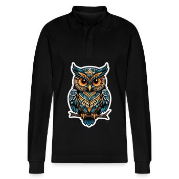 Hibou Néo Traditionnel - Polo à manches longues bio PREPSTER Stanley/Stella Unisexe - noir - Devant - Anna (173cm) & Nico (186cm)