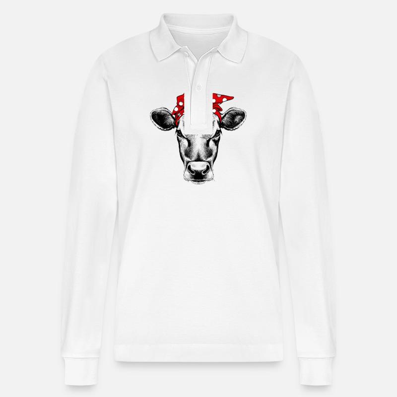 Färsen-Kuh-Bandana - Stanley/Stella Unisex Bio-Langarm-Poloshirt Prepster - Weiß