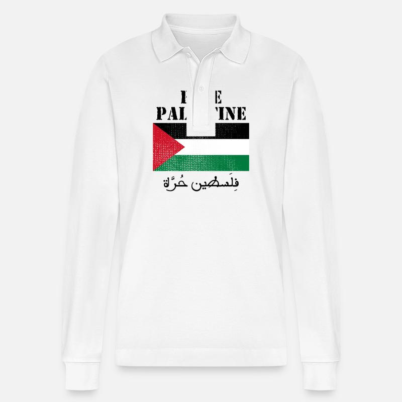 Drapeau de Palestine libre - Polo à manches longues bio PREPSTER Stanley/Stella Unisexe - blanc