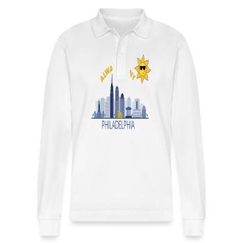 Philly Skyline Always Sunny - Stanley/Stella Organic Unisex Long-Sleeved Polo Shirt Prepster - white - Front - Anna (173cm) & Nico (186cm)