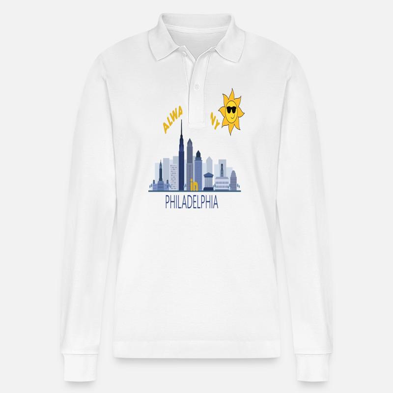Philly Skyline Immer Sonnig - Stanley/Stella Unisex Bio-Langarm-Poloshirt Prepster - Weiß