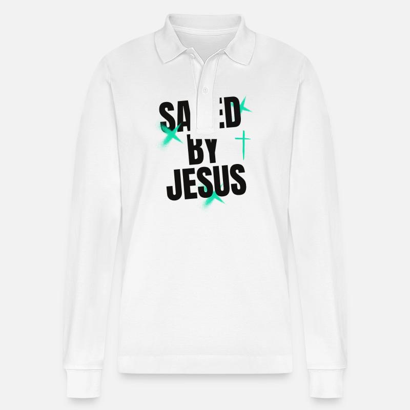 Saved by Jesus - Stanley/Stella Unisex Bio-Langarm-Poloshirt Prepster - Weiß