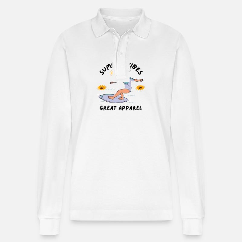 Sommer Surferin am Surfbrett - Stanley/Stella Unisex Bio-Langarm-Poloshirt Prepster - Weiß