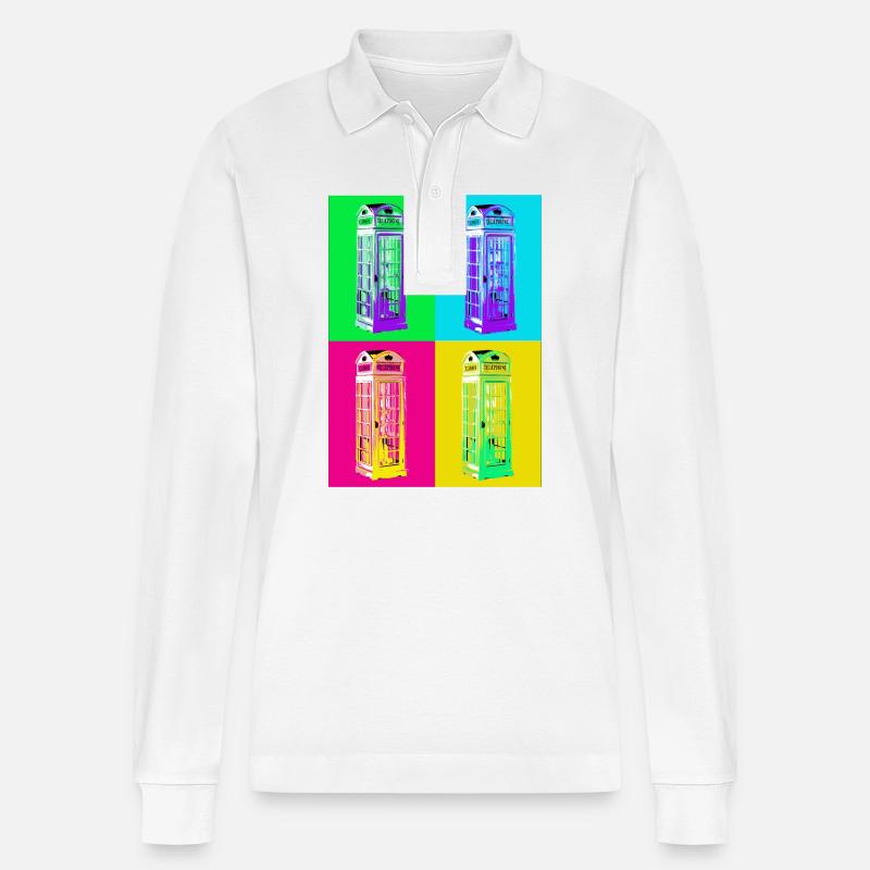 Cabine téléphonique Pop Art multicolore - Polo à manches longues bio PREPSTER Stanley/Stella Unisexe - blanc