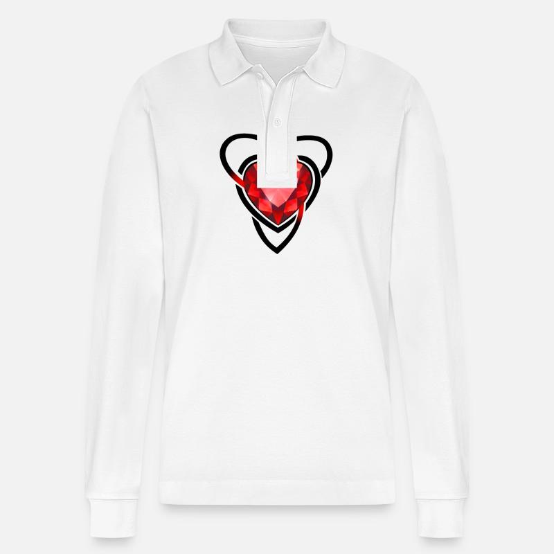 Facettiertes rotes Edelsteinherz - Stanley/Stella Unisex Bio-Langarm-Poloshirt Prepster - Weiß