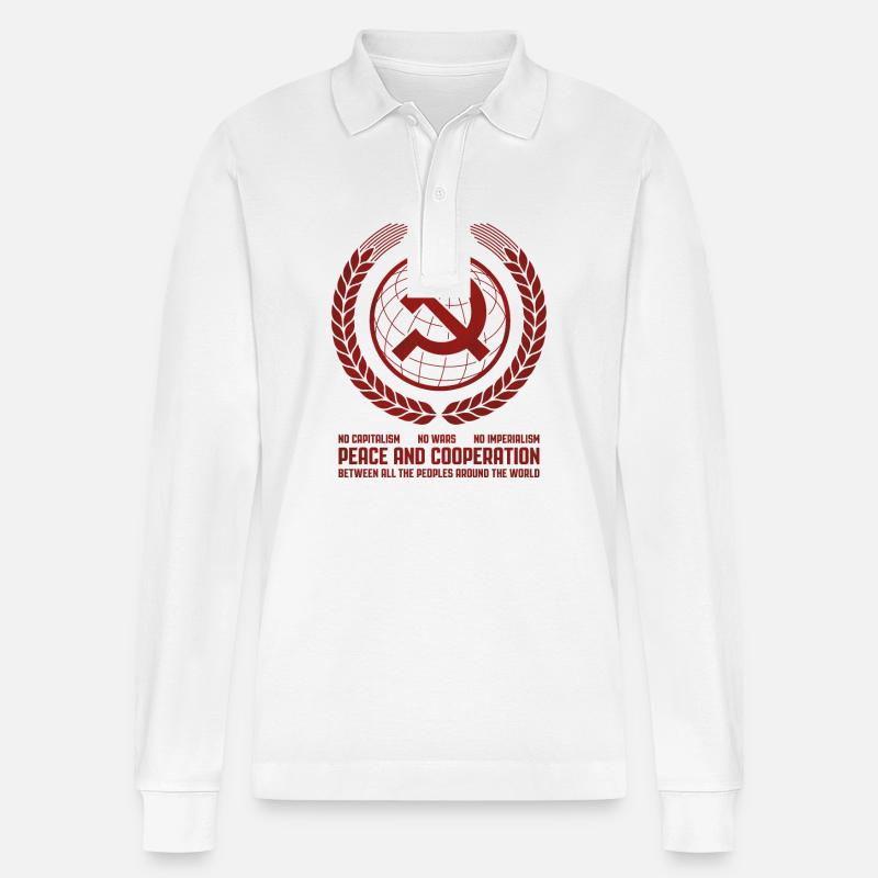 Global Unity Emblem - Stanley/Stella Unisex Bio-Langarm-Poloshirt Prepster - Weiß