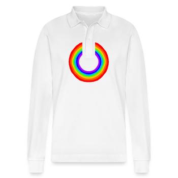 Pride Rainbow Colours / RGB Circle - Stanley/Stella Organic Unisex Long-Sleeved Polo Shirt Prepster - white - Front - Anna (173cm) & Nico (186cm)
