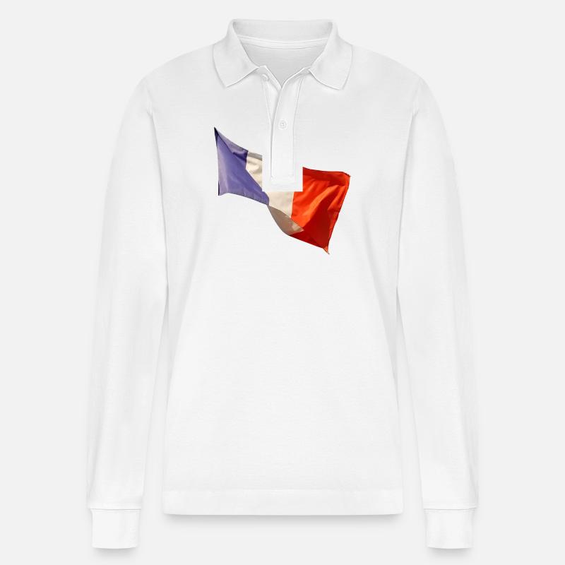 Bleu, blanc, drapeau rouge - Polo à manches longues bio PREPSTER Stanley/Stella Unisexe - blanc