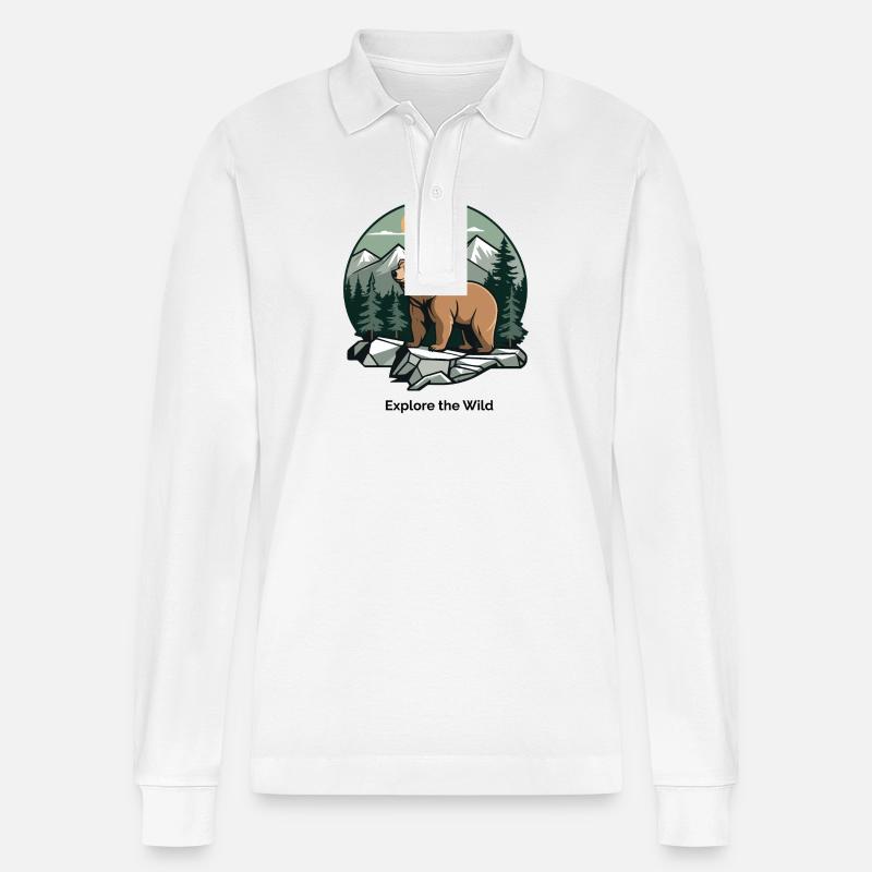 Bär in Berglandschaft Logo - Stanley/Stella Unisex Bio-Langarm-Poloshirt Prepster - Weiß