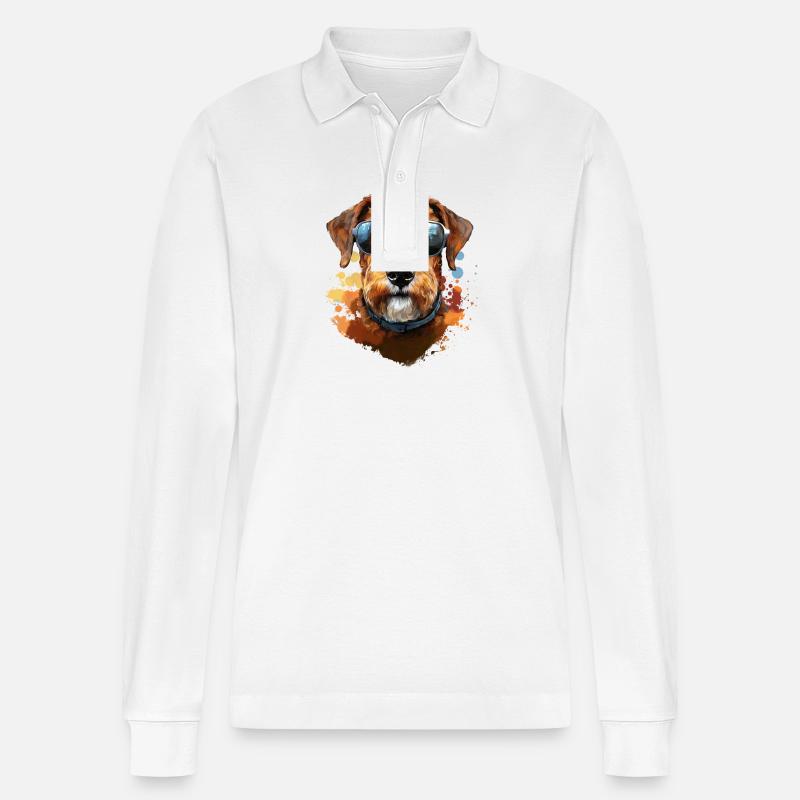 Airedale Terrier mit Sonenbrille - Stanley/Stella Unisex Bio-Langarm-Poloshirt Prepster - Weiß