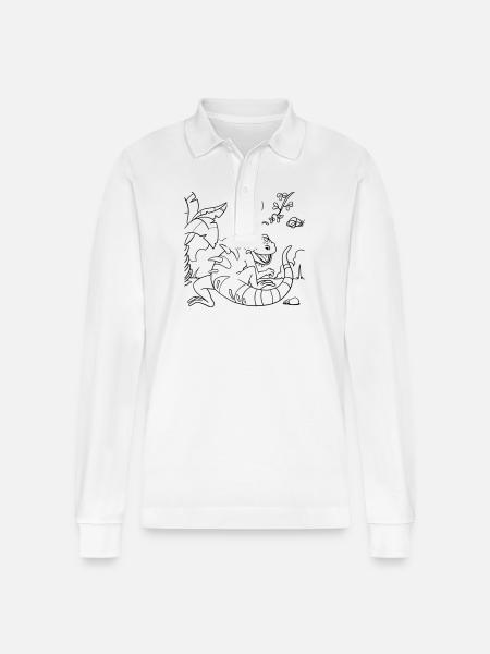 Iguana Jungle Coloring Page Hand Illustrated - Stanley/Stella Organic Unisex Long-Sleeved Polo Shirt Prepster - white