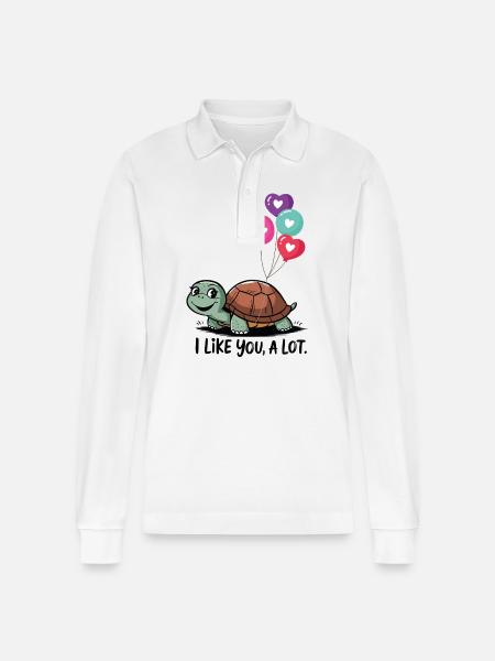 Turtle with Heart Balloons - Stanley/Stella Organic Unisex Long-Sleeved Polo Shirt Prepster - white