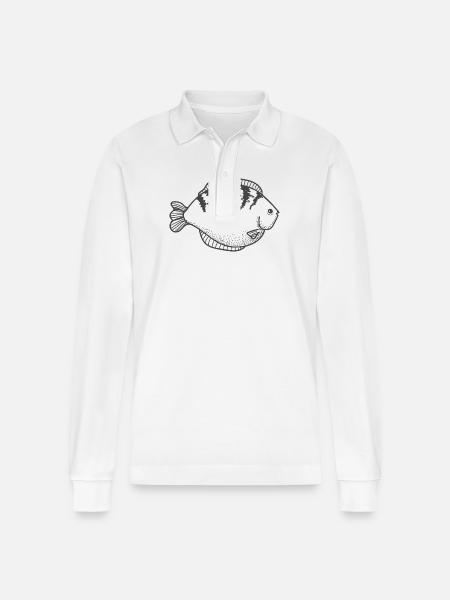 Spiralfisch mit Dorsalstreifen - Stanley/Stella Unisex Bio-Langarm-Poloshirt Prepster - Weiß