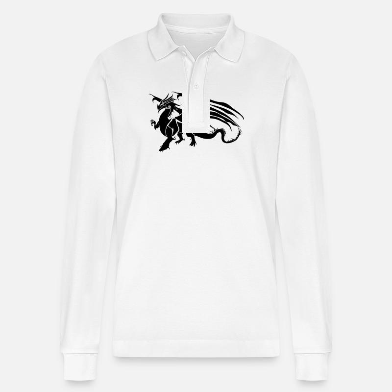 schwarzer Drache - Stanley/Stella Unisex Bio-Langarm-Poloshirt Prepster - Weiß
