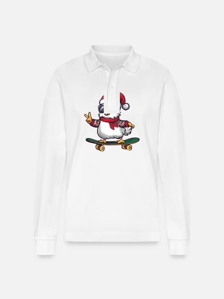 Chicken Christmas Funny - Stanley/Stella Organic Unisex Long-Sleeved Polo Shirt Prepster - white