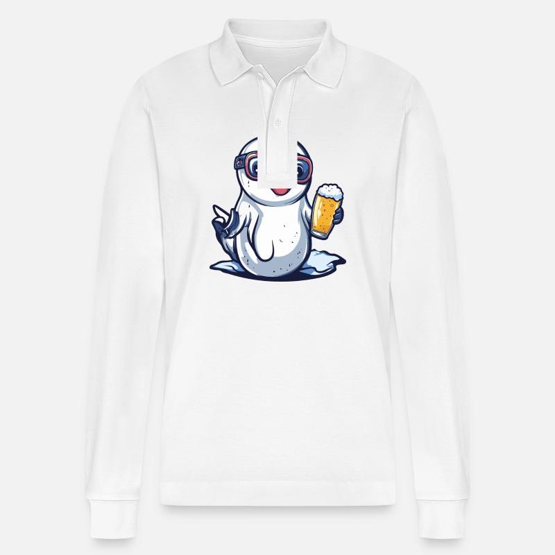 Robbe Tier Ski Bier - Stanley/Stella Unisex Bio-Langarm-Poloshirt Prepster - Weiß