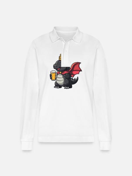 Drache Bier Lustig - Stanley/Stella Unisex Bio-Langarm-Poloshirt Prepster - Weiß